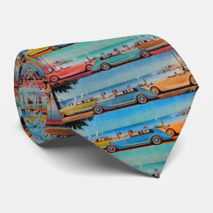 CLASSIC CARS ON THE SEASIDE ROAD Vintage Tie