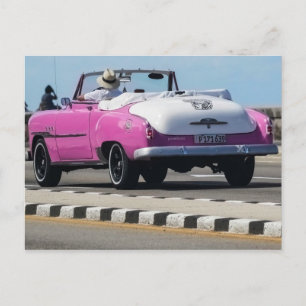 Classic Cars Pink and White Convertible Postcard