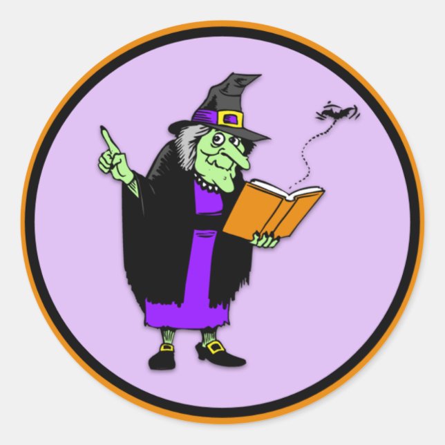 Classic Cartoon Halloween Witch Round Sticker (Front)