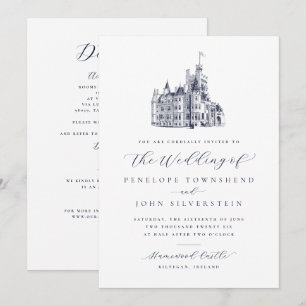 Classic Castle Illustration Double Sided Wedding Invitation