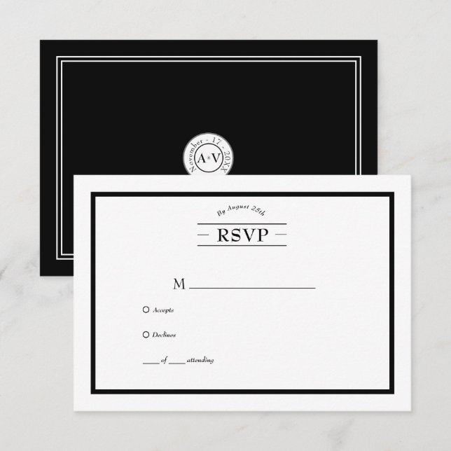 Classic Casual Black White Wedding RSVP Card (Front/Back)