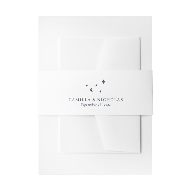 Classic Celestial Blue Moon Stars Wedding Invitation Belly Band (Front Example)