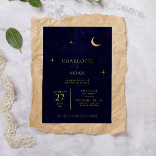 Classic Celestial Midnight Gold Moon Stars Wedding Invitation