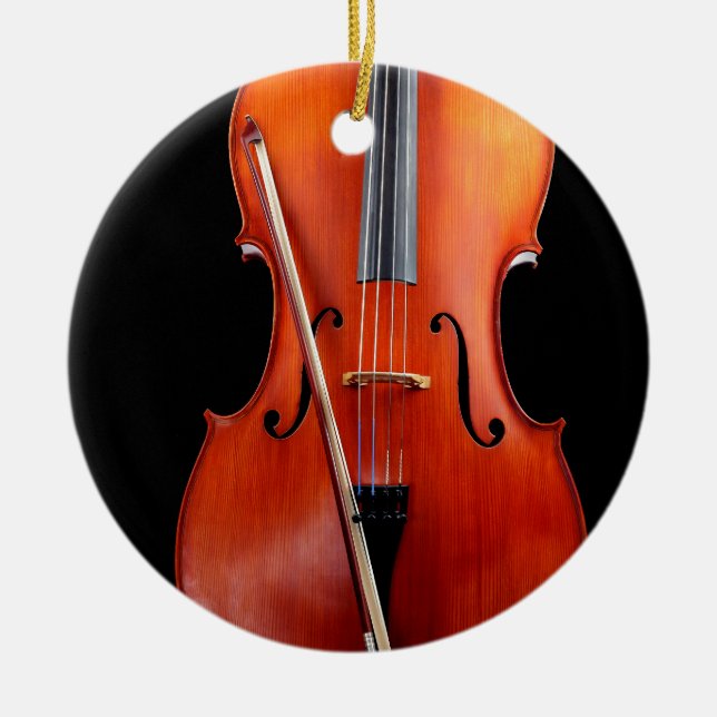 Classic cello on black ceramic tree decoration (Front)