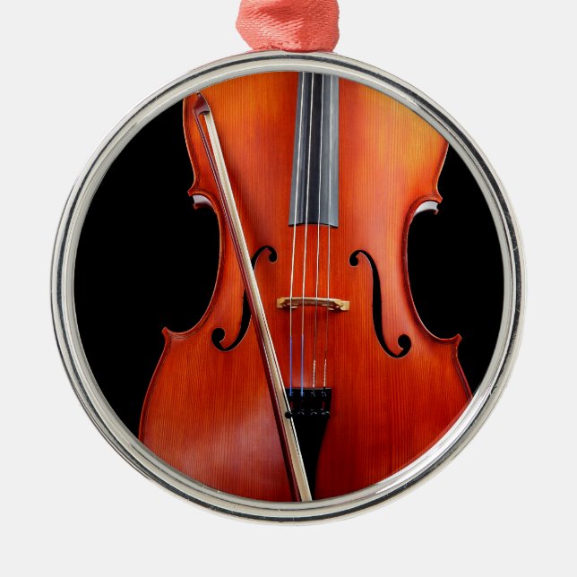 Classic cello on black metal tree decoration (Front)