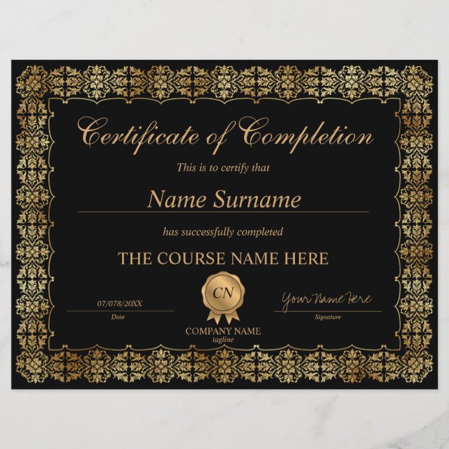 Classic Certificate of Completion Award Diploma (Front)
