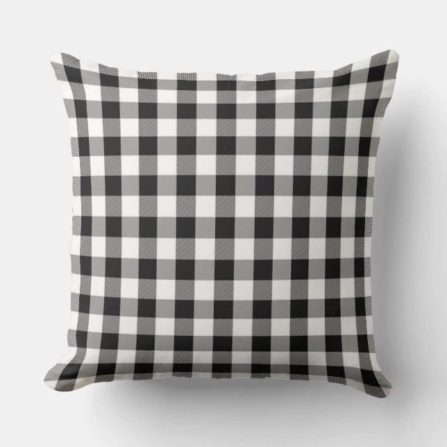 Classic Charcoal Black Gigham Pattern Throw Pillow (Front)