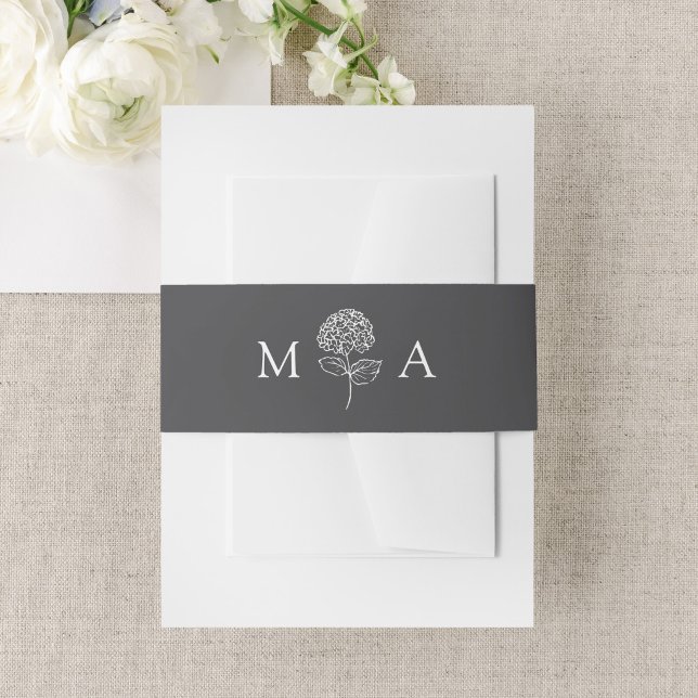 Classic Charcoal Hydrangea Monogram Wedding Invitation Belly Band (Creator Uploaded)