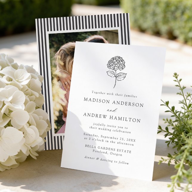 Classic Charcoal Hydrangea Photo Wedding Invitation (Creator Uploaded)