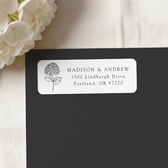 Classic Charcoal Hydrangea Wedding Return Address Label (Creator Uploaded)
