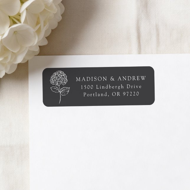 Classic Charcoal Hydrangea Wedding Return Address Label (Creator Uploaded)
