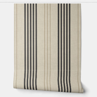 Classic Charcoal Ticking Stripe Pattern Wallpaper