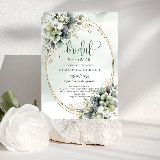 Classic Charm Greenery Gold Bridal Shower Invite (Classic Charm Greenery Gold Bridal Shower Invitation)