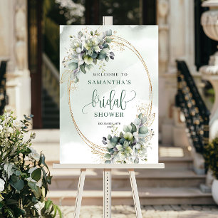 Classic Charm Greenery Gold Bridal Shower Welcome Poster