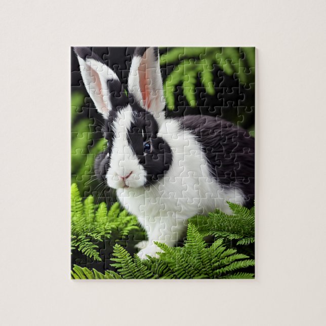 "Classic Charm: The Black and White Bunny Rabbit" Jigsaw Puzzle (Vertical)