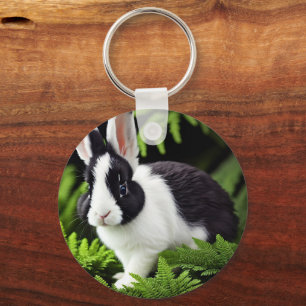 "Classic Charm: The Black and White Bunny Rabbit" Key Ring