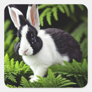 "Classic Charm: The Black and White Bunny Rabbit" Square Sticker