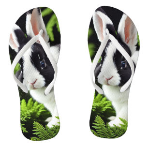 "Classic Charm: The Black and White Bunny Rabbit" Thongs