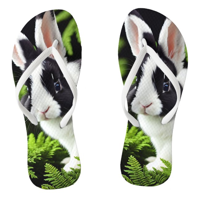 "Classic Charm: The Black and White Bunny Rabbit" Thongs (Footbed)