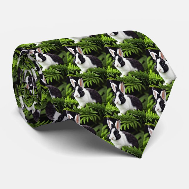 "Classic Charm: The Black and White Bunny Rabbit" Tie (Rolled)