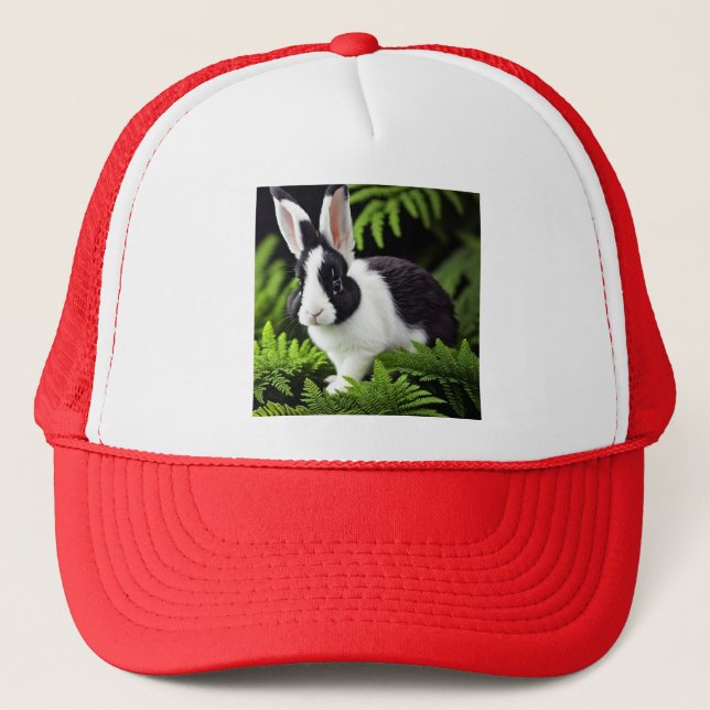 "Classic Charm: The Black and White Bunny Rabbit" Trucker Hat (Front)