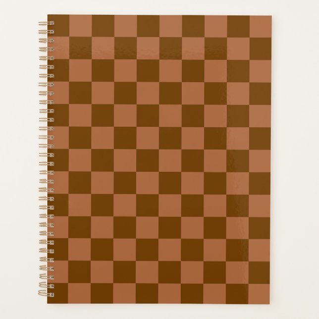 Classic Checkered Pattern: Brown and Tan Square Planner (Front)