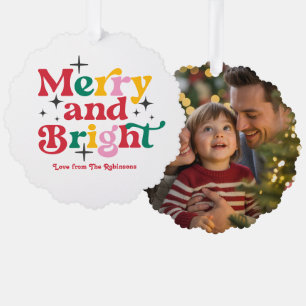 Classic Cheer Merry & Bright Retro Christmas Photo Tree Decoration Card