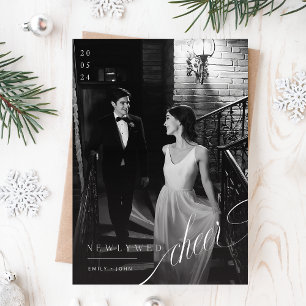Classic Cheers Newlywed Christmas Holiday Photo Postcard