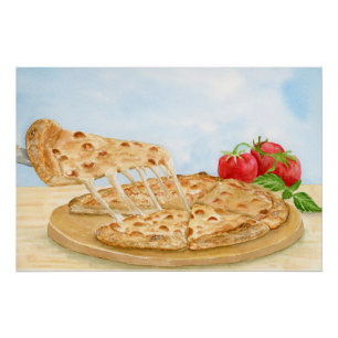 Classic Cheese Pizza Watercolor Poster