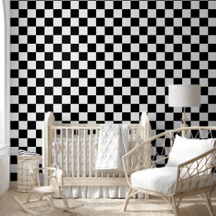 [Classic Chequerboard] Black and White 3" Squares Wallpaper