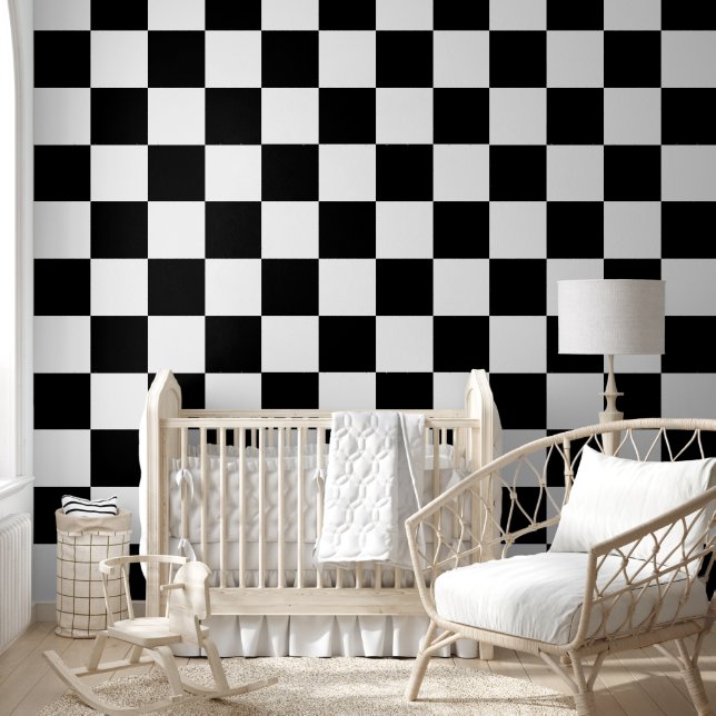[Classic Chequerboard] Black and White 6" Squares Wallpaper (Kids)