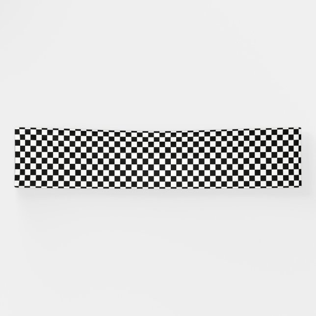 Classic Chequerboard Black White Pattern Banner (Horizontal)