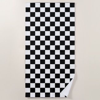Classic Chequerboard Black White Pattern Beach Towel