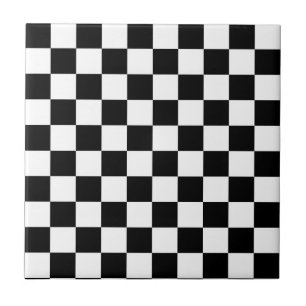 Classic Chequerboard Black White Pattern Ceramic Tile