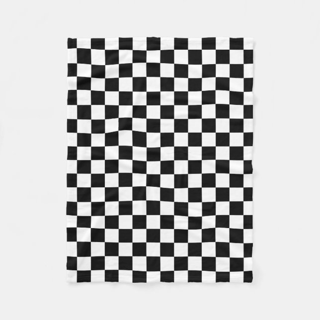 Classic Chequerboard Black White Pattern Fleece Blanket (Front)