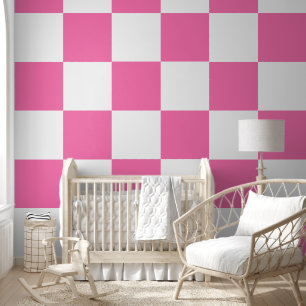 [Classic Chequerboard] Pink and White 12" Squares Wallpaper