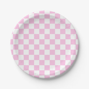 Classic Chequerboard Pink Pattern Paper Plate