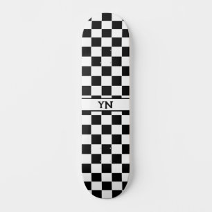 Classic Chequered Black and White Custom Initials Skateboard