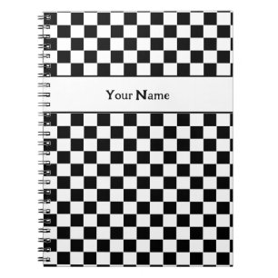 Classic Chequered Black and White Custom Name Notebook