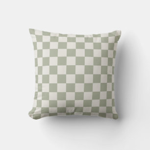 Classic Chequered Chequerboard in sage green white Cushion