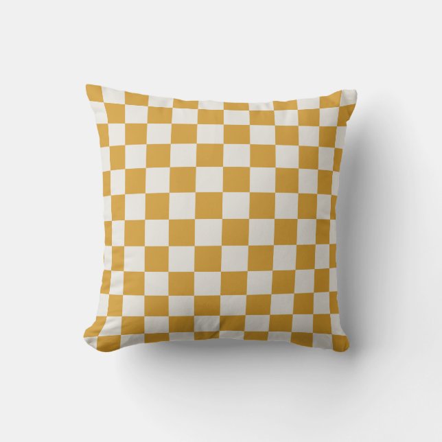 Classic Chequered Chequerboard in yellow and white Cushion (Front)