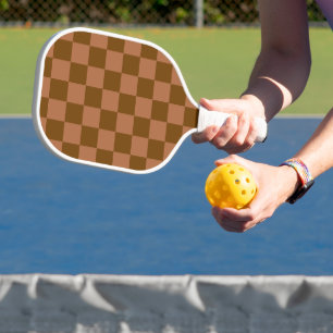 Classic Chequered Pattern: Brown and Tan Square Pickleball Paddle
