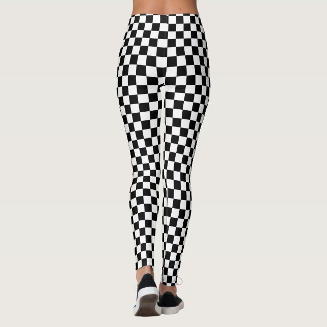 Classic Chequered Racing Flag Check Black White Leggings (Back)