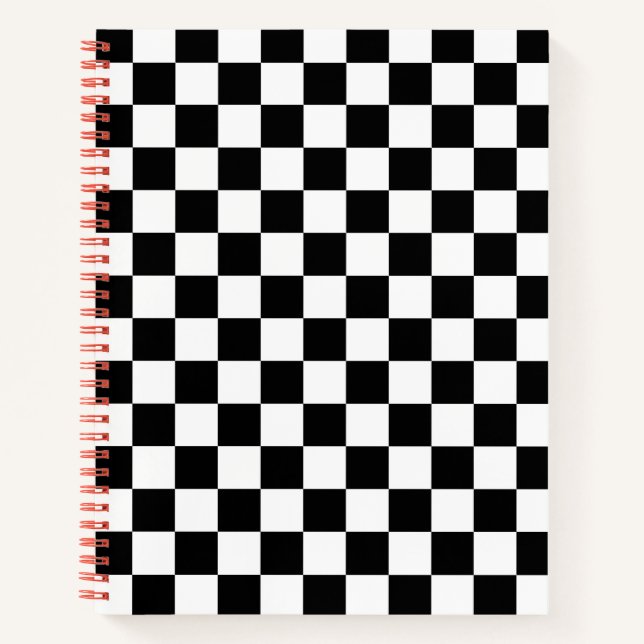 Classic Chequered Racing Sport Check Black White Notebook (Front)