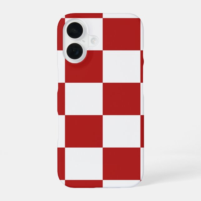 Classic Chequered Red and White Pattern iPhone 16 Case (Back)