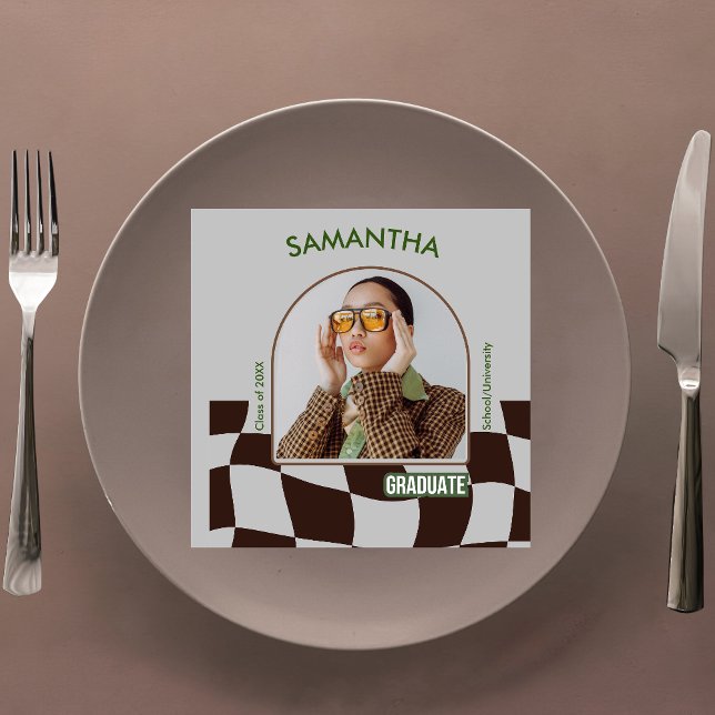 Classic Chequered Retro Graduation Party Tableware Napkin (Creator Uploaded)
