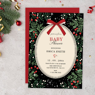Classic cherry bow baby shower invitation