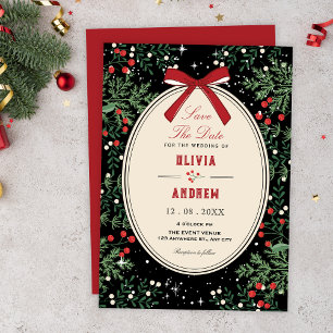 Classic cherry bow wedding invitation