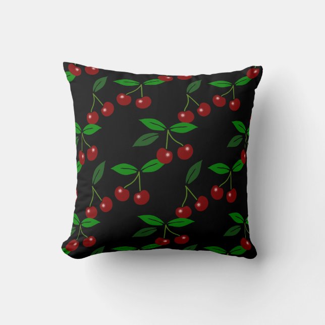 Classic Cherry Fruit and Leaf Pillow 2 (Front)