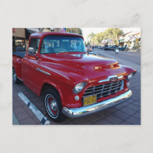 Classic Cherry Red Chevy Pick-Up Truck at Car Show Postcard